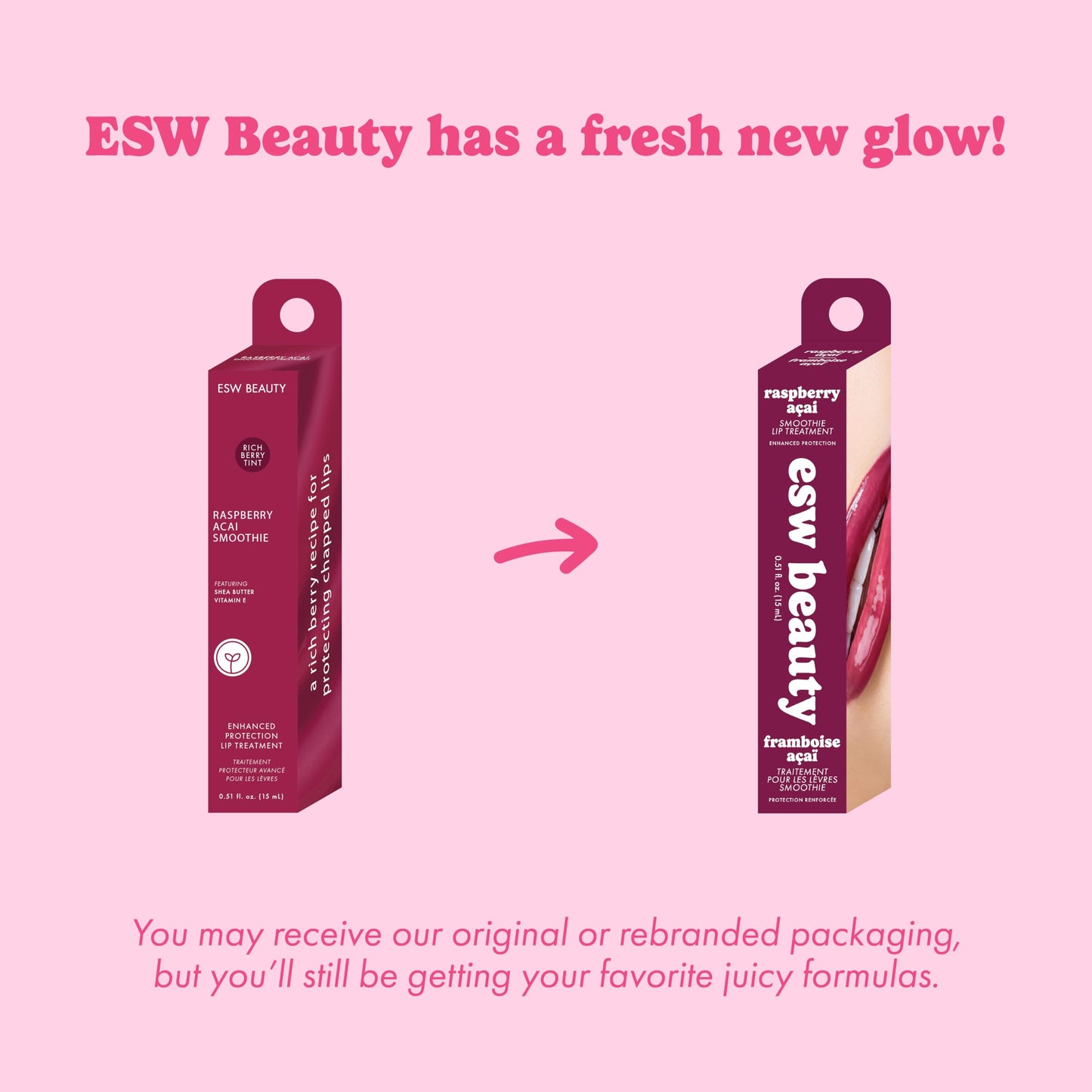 ESW Beauty Raspberry Acai Smoothie Lip Treatment – Deep Hydration, Rich Berry Tint