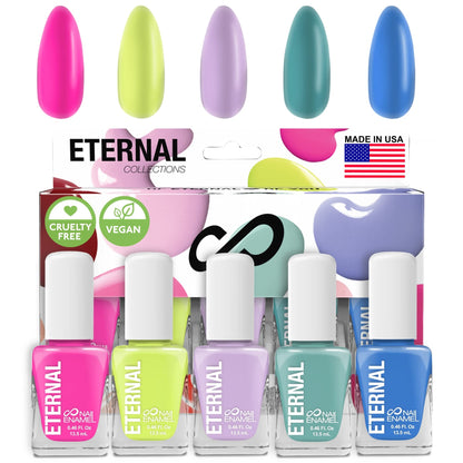 Eternal 5-Color Nail Polish Set – Pink, Green, Blue, Yellow, Purple | Quick-Dry, Non-Toxic, Made in USA