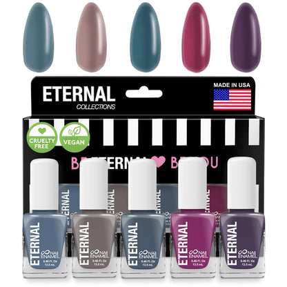 Eternal Blue Nail Polish Set – 5-Piece Dark Elegant Collection, Quick Dry & Long-Lasting, Made in USA