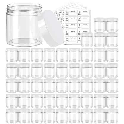 Eternal Moment 50-Pack 4oz Clear Plastic Jars with White Lids – Slime, Lotion, Cream & Makeup Containers