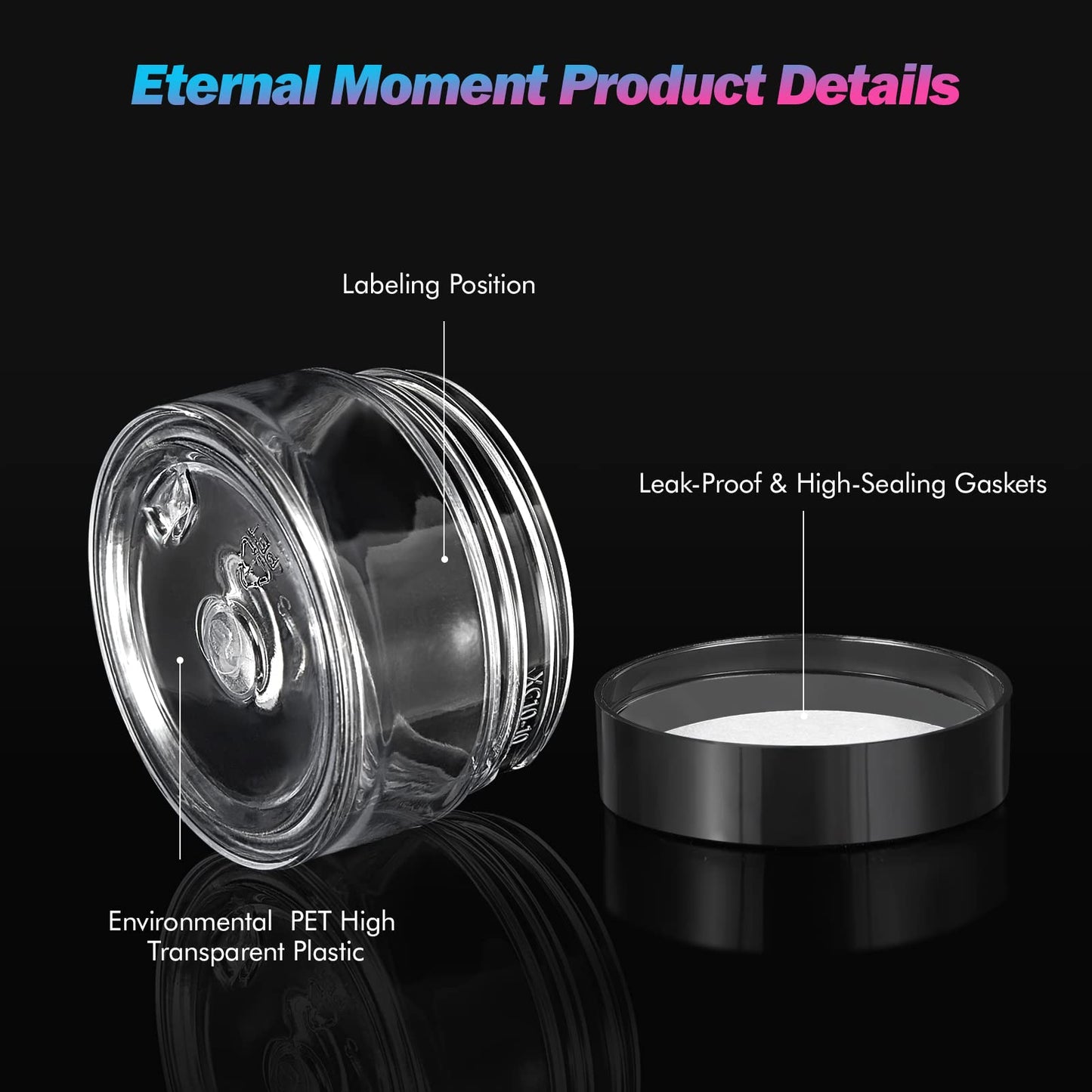Eternal Moment 50 Pack 1oz Clear Plastic Jars with Lids – Cosmetic Containers & Slime Jars
