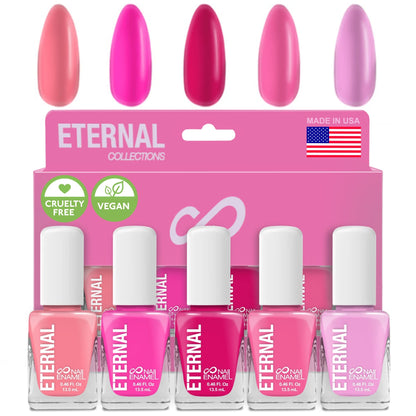 Eternal Pink Nail Polish Set – 5 Pastel Shades, Fast-Dry & Long-Lasting, Made in the USA