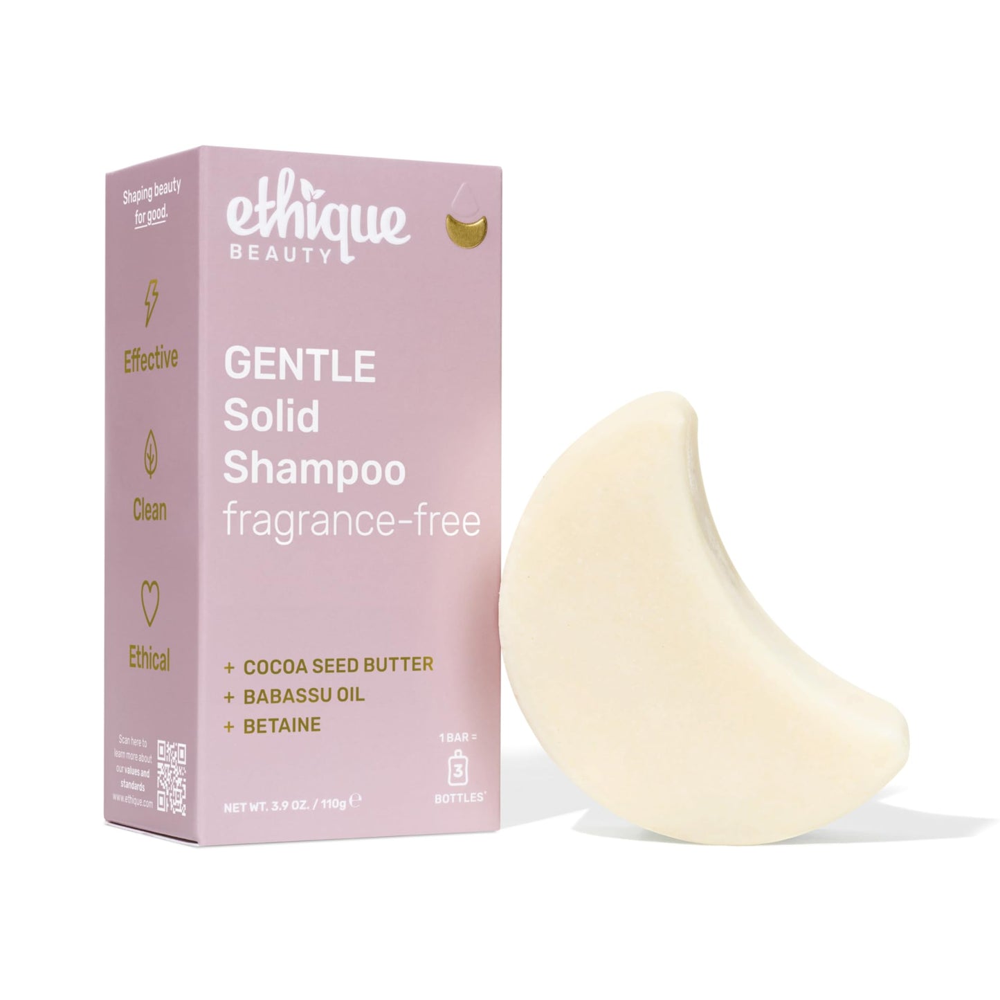 Ethique Gentle Unscented Shampoo Bar with Cocoa Butter | Plastic-Free, Vegan, Cruelty-Free, 3.88 oz