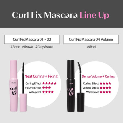 ETUDE Curl Fix Mascara Mini – 24h Waterproof Curl, Strong Lift, Vegan Certified, Black 0.14 fl oz