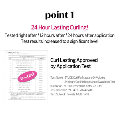 ETUDE Curl Fix Mascara Volume 1+1 Set – Waterproof, 24-Hour Curl, Dense Volume, Vegan Certified