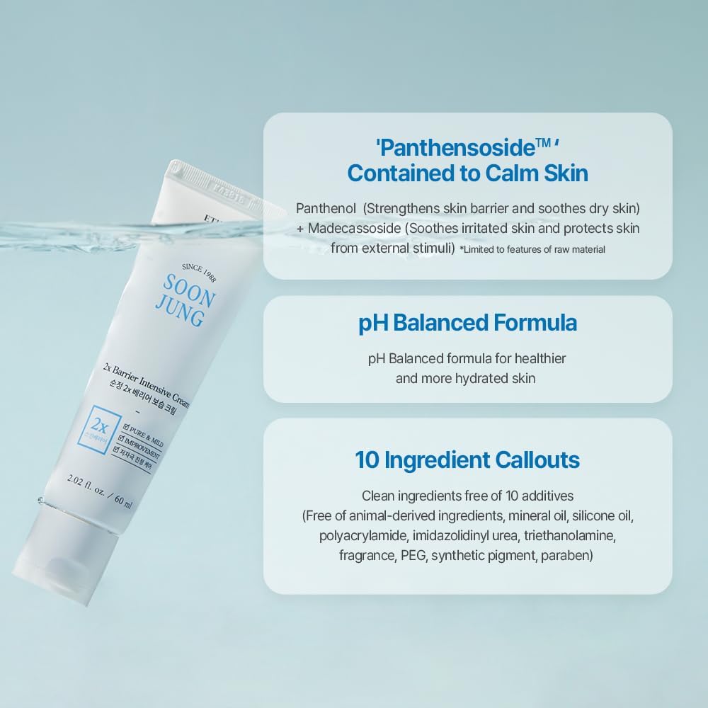 ETUDE SoonJung 2x Intensive Cream Duo – Barrier Repair Moisturizer for Sensitive Skin (2 × 2.02 oz)