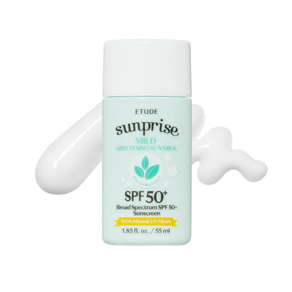 ETUDE Sunprise Sunscreen Mild Sun Milk SPF 50+ PA++++ | 100% Mineral, Sebum-Free, Non-Sticky Protection
