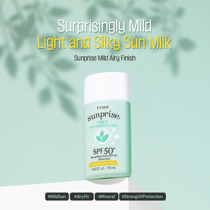 ETUDE Sunprise Sunscreen Mild Sun Milk SPF 50+ PA++++ | 100% Mineral, Sebum-Free, Non-Sticky Protection