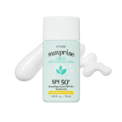 ETUDE Sunprise Sunscreen Mild Sun Milk SPF 50+ PA++++ | 100% Mineral, Sebum-Free, Non-Sticky Protection