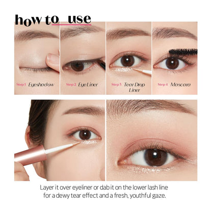 ETUDE Tear Drop Eyeliner – Crystal & Opal Glitter, Smudge-Proof & Long-Lasting, All Skin Tone Friendly