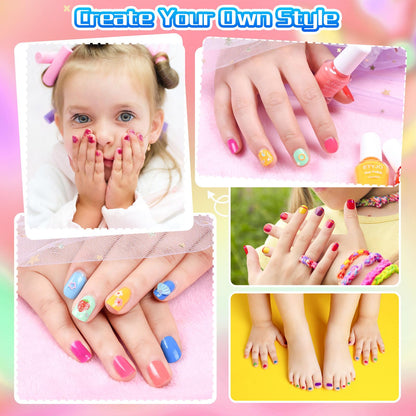 ETYJO Kids Nail Polish Set – Non-Toxic Water-Based Peel-Off, 10 Rainbow Colors, Quick Dry (Ages 3+)