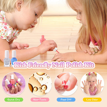 ETYJO Kids Nail Polish Set – Non-Toxic Water-Based Peel-Off, 10 Rainbow Colors, Quick Dry (Ages 3+)