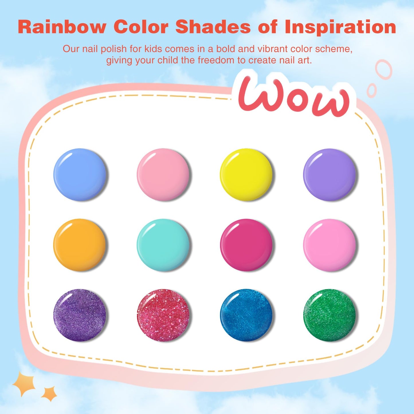 ETYJO Kids Nail Polish 12-Color Set — Water-Based, Non-Toxic, Quick-Dry, Peel-Off
