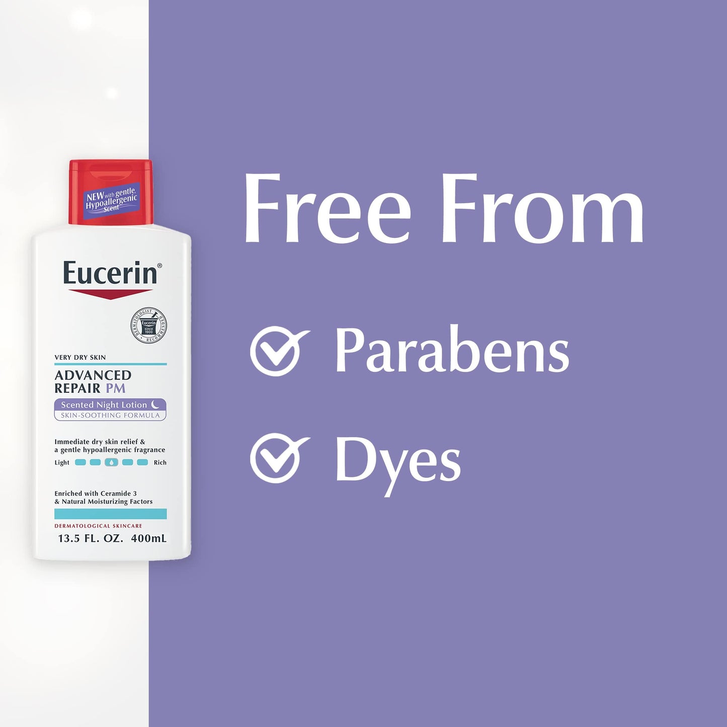 Eucerin Advanced Repair Scented Night Lotion – 48-Hour Moisture, Hypoallergenic Scent, 13.5 oz