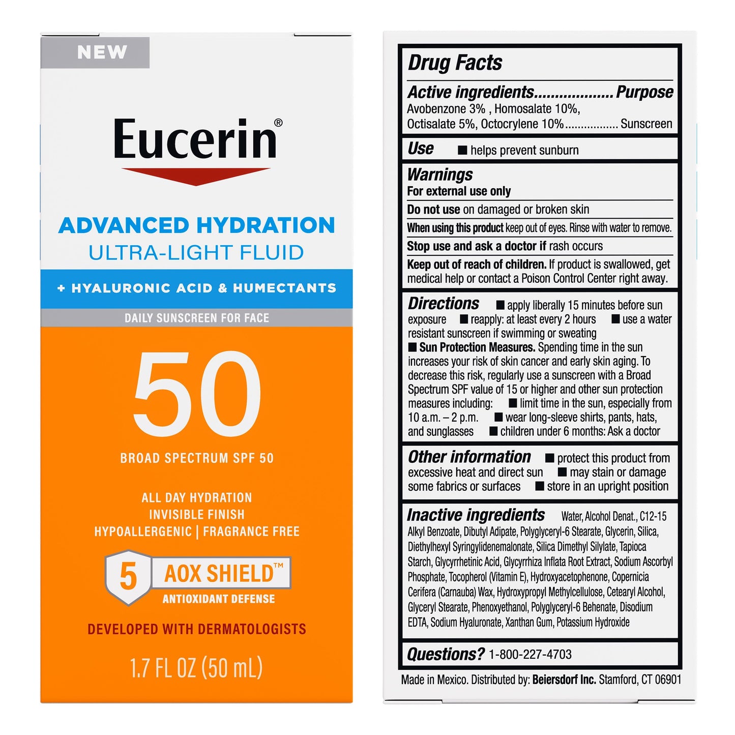 Eucerin Sun Advanced Hydration SPF 50 – Ultra-Light Facial Sunscreen with Hyaluronic Acid