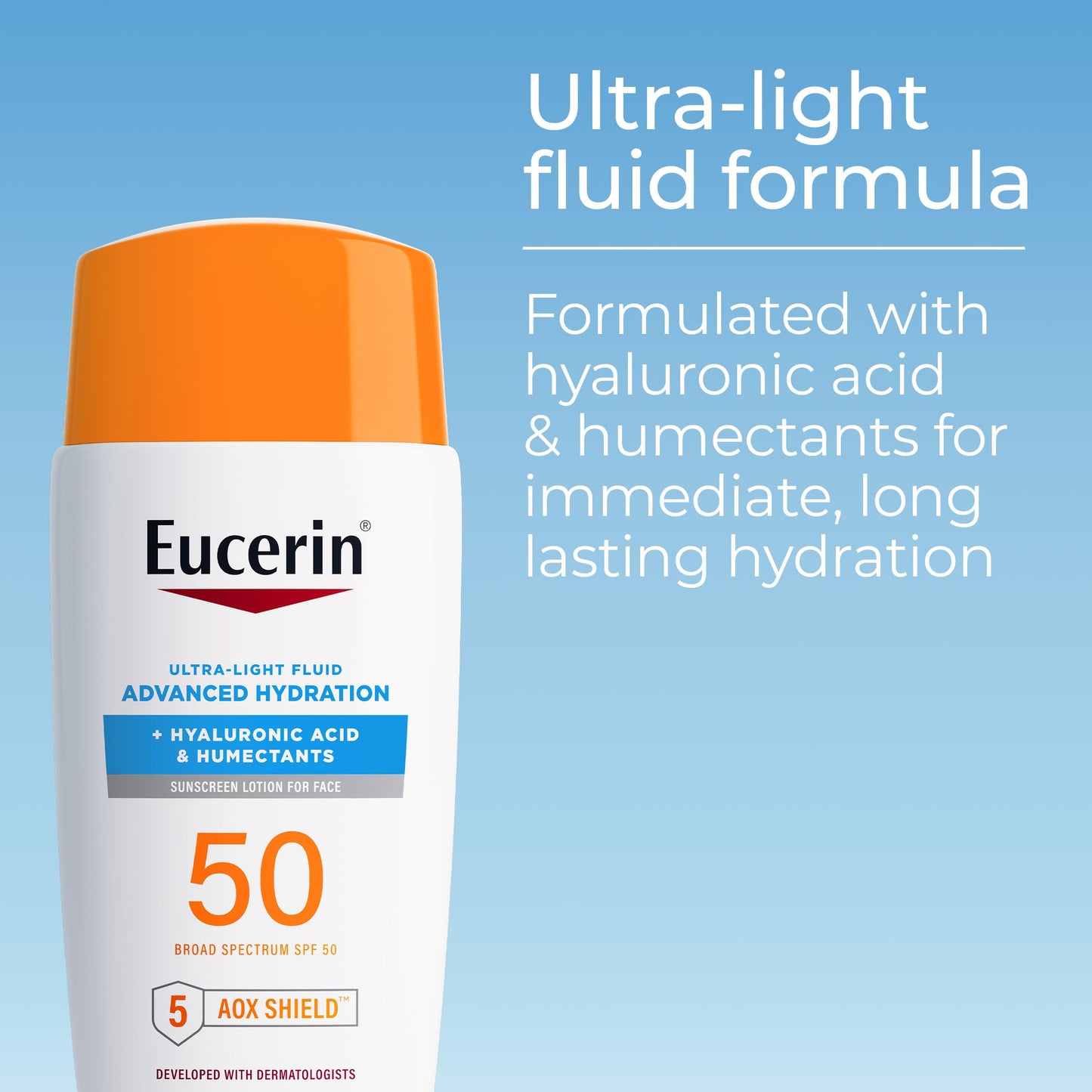 Eucerin Sun Advanced Hydration SPF 50 – Ultra-Light Facial Sunscreen with Hyaluronic Acid