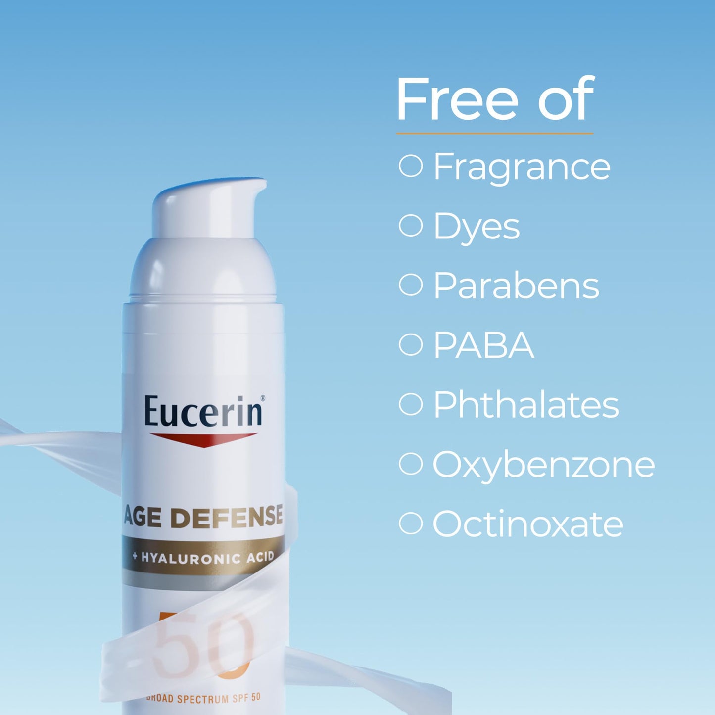 Eucerin Sun Age Defense SPF 50 Face Sunscreen – Hyaluronic Acid, Fragrance-Free