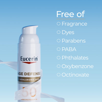 Eucerin Sun Age Defense SPF 50 Face Sunscreen – Hyaluronic Acid, Fragrance-Free