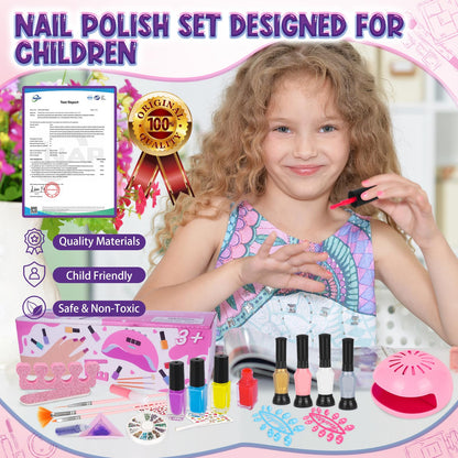 EULRGAUS Kids Nail Polish Set – 27-Piece Nail Art Kit with Dryer for Girls 8–12