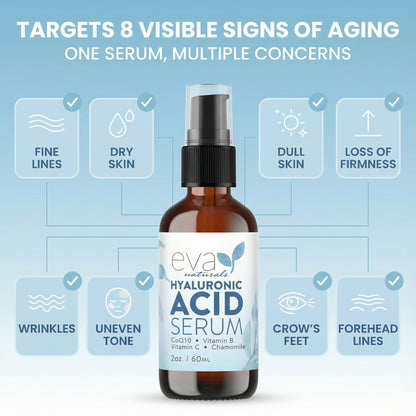 Eva Naturals Hyaluronic Acid Serum – Ultra Hydrating, Non-Greasy Face Serum