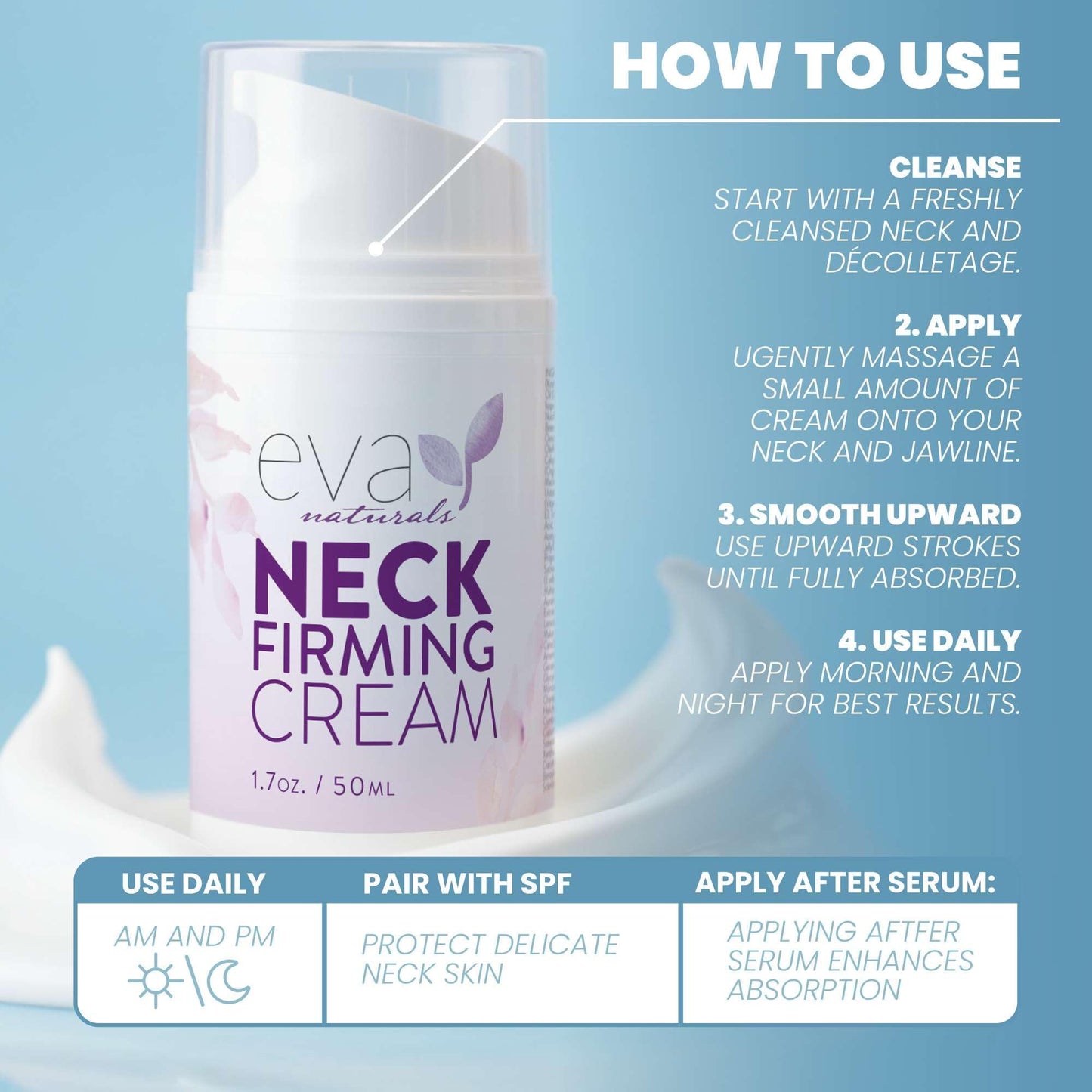 Eva Naturals Neck Firming Cream for Women | Firming, Lifting & Anti-Aging Moisturizer with Retinol, Hyaluronic Acid, Peptides & Vitamin C | 1.7 fl oz
