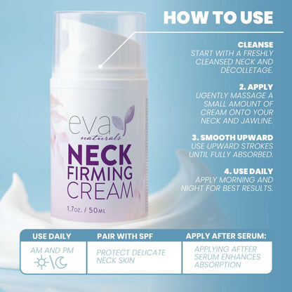 Eva Naturals Neck Firming Cream for Women | Firming, Lifting & Anti-Aging Moisturizer with Retinol, Hyaluronic Acid, Peptides & Vitamin C | 1.7 fl oz