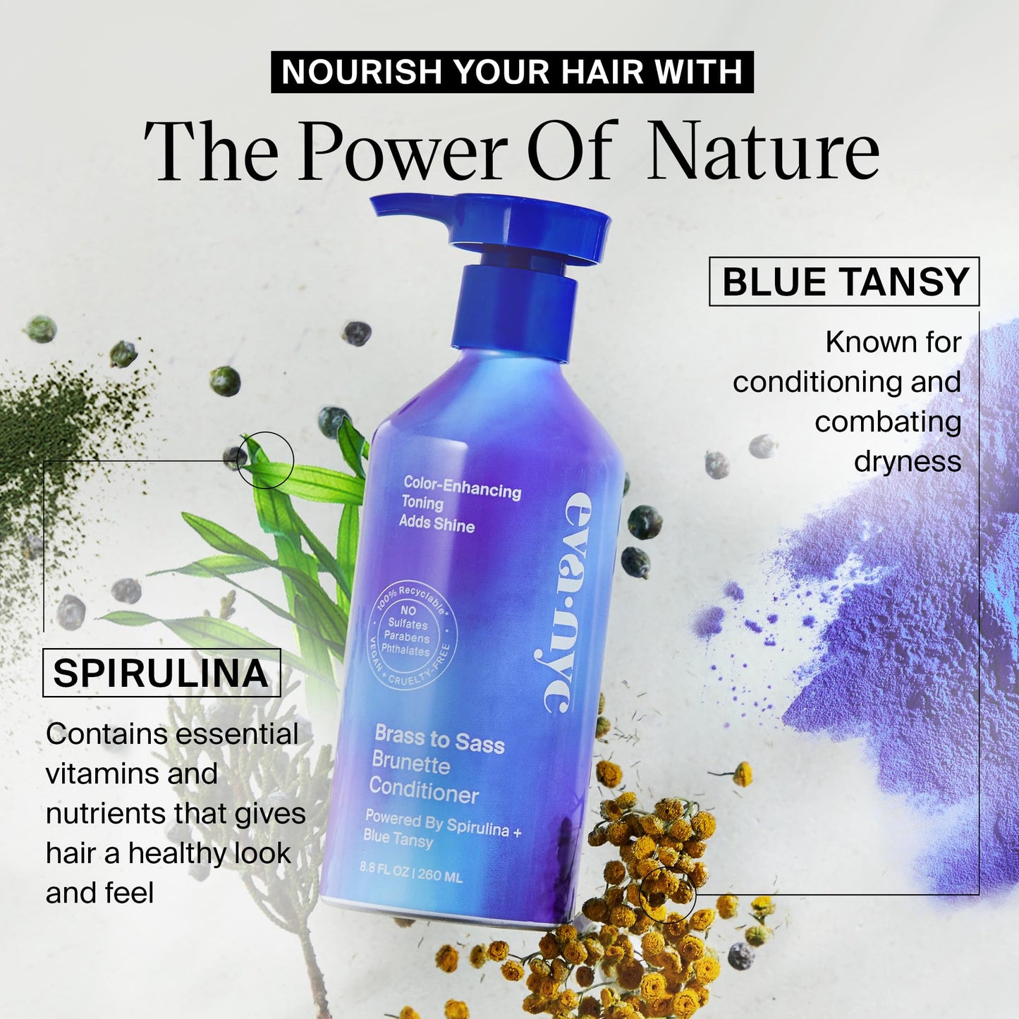 Eva NYC Brass to Sass Brunette Shampoo – Blue Toner for Brunettes