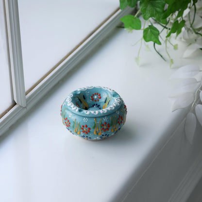 EVANILIFE Decorative Ceramic Jar with Turquoise Finish – Handmade Windproof Lid, Turkish Home Decor