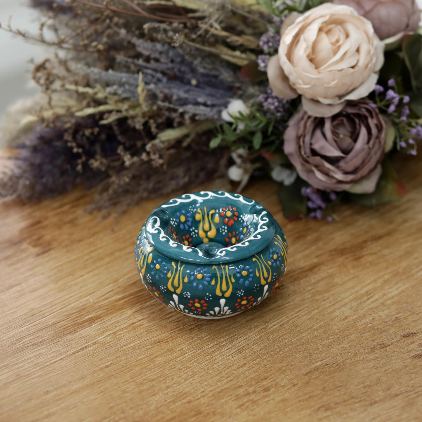 EVANILIFE Decorative Ceramic Jar with Windproof Lid - Handcrafted Turkish Colorful Jar (Dark Green)
