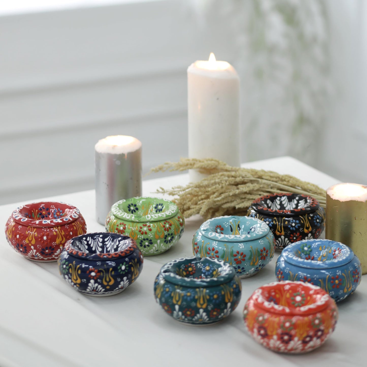 Evanilife Decorative Ceramic Jar – Windproof Lid, Lime Green, Handmade Turkish Home Decor