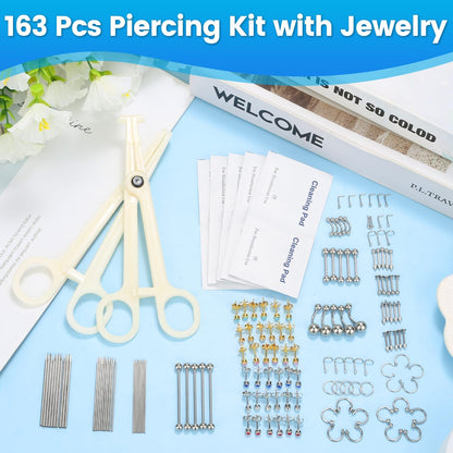 Evatage 163PCS Body Piercing Kit | 14G/16G/20G Needles & Jewelry