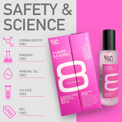 EVATSU 8-Second Hydrating Hair Mask Spray – Deep Keratin Treatment for Dry, Damaged, Frizzy Hair (6.75 oz)