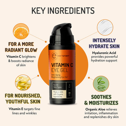 Eve Hansen Vitamin C Eye Gel – Brightening Under Eye Cream with Hyaluronic Acid, 1 oz