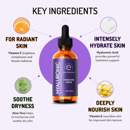 Eve Hansen Hydrating Hyaluronic Serum with Vitamin C, E & Green Tea | 72% Organic, Anti-Wrinkle