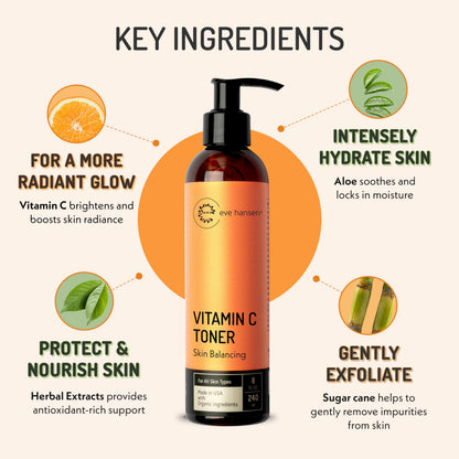 Eve Hansen Vitamin C Toner for Face | Hydrating Toner with Aloe, Citric Acid & Tea Tree