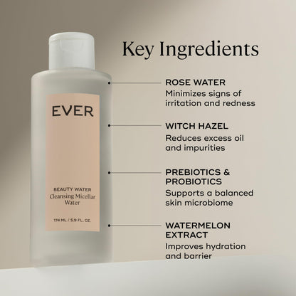EVER Beauty Water Micellar Cleanser – Rose Water, Probiotics & Lactic Acid (5.9 fl oz)