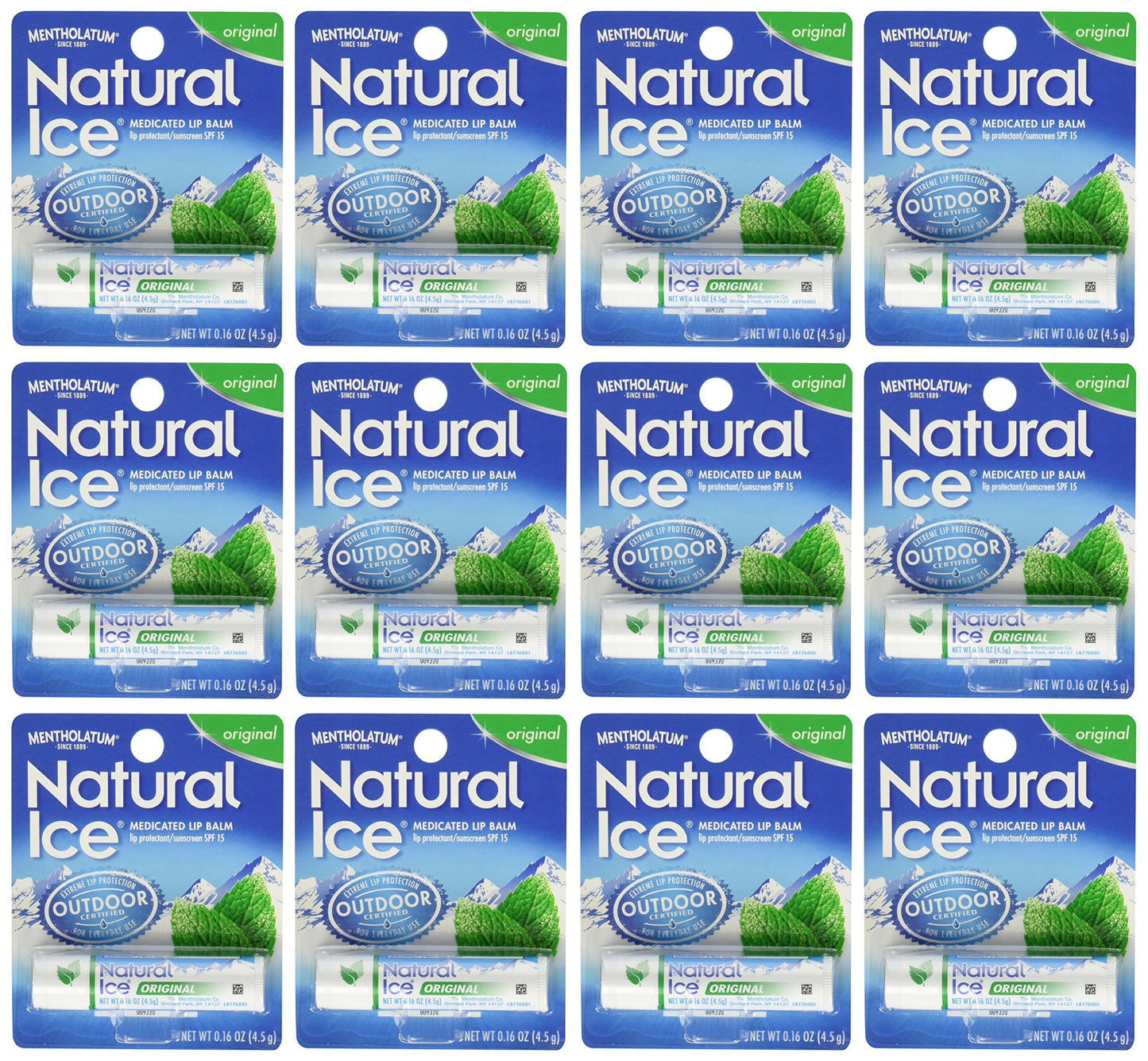 Ever Ready First Aid Mentholatum Natural Ice Medicated Lip Protectant Sunscreen, 0.16 oz Pack of 12