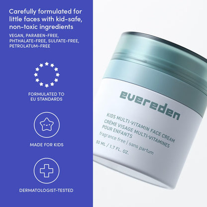 Evereden Fragrance-Free Kids Face Cream – 1.7 oz Unscented, Non-Toxic Moisturizer with Multi-Vitamin Complex