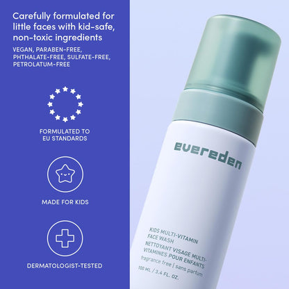 Evereden Fragrance Free Kids Face Wash – 3.4 oz | Gentle Unscented Cleanser for Sensitive Skin