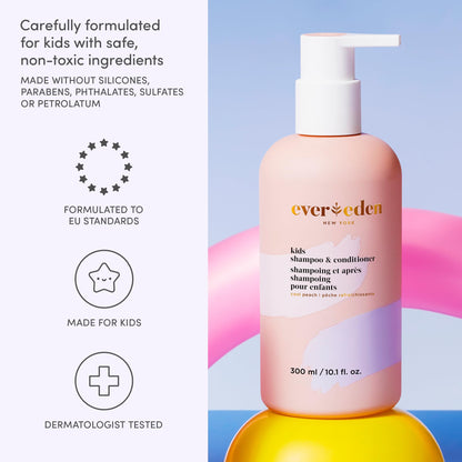 Evereden Kids 2-in-1 Shampoo & Conditioner – Cool Peach, 8.5 fl oz | Gentle, Vegan Care for Kids