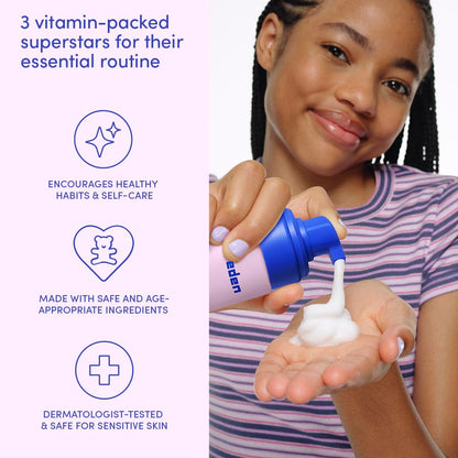 Evereden Kids Multi-Vitamin Hydrating Face Mist, Face Wash & Face Cream Set – Clean Vegan Skincare for Kids 6+