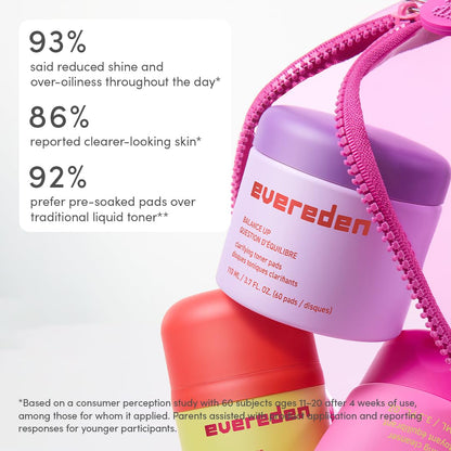 Evereden Preppy Skincare Collection with Triple Green Tea for Teens | Cleanser, Gel-Cream Moisturizer & Toner Pads