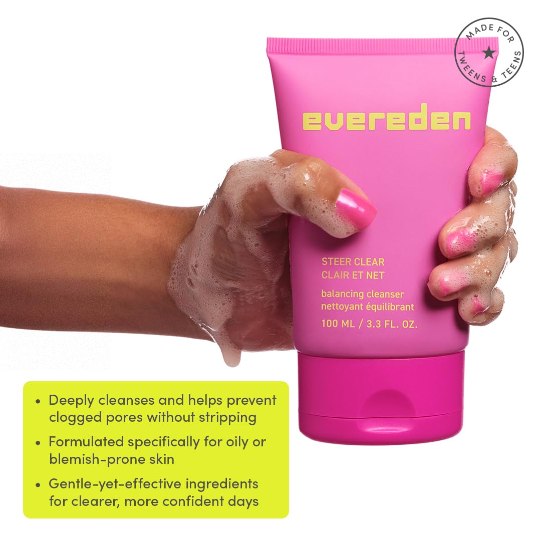 Evereden Steer Clear Balancing Jelly Cleanser – Vegan Teen Skin Care for Oily & Pimple-Prone Skin