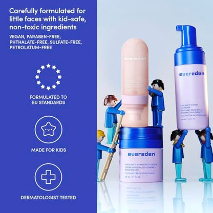 Evereden Kids Multi-Vitamin Hydrating Face Mist, Face Wash & Face Cream Set – Clean Vegan Skincare for Kids 6+