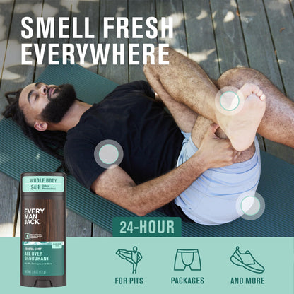 Every Man Jack All Over Deodorant – Aluminum-Free, 24-Hour Whole-Body Odor Protection – Coastal Surf Scent (2.6 oz)