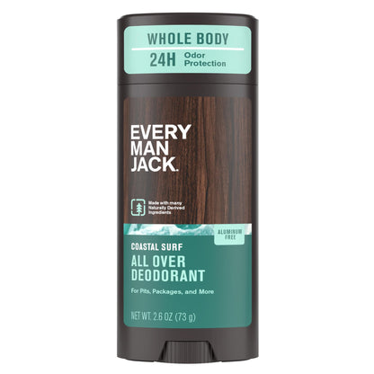 Every Man Jack All Over Deodorant – Aluminum-Free, 24-Hour Whole-Body Odor Protection – Coastal Surf Scent (2.6 oz)