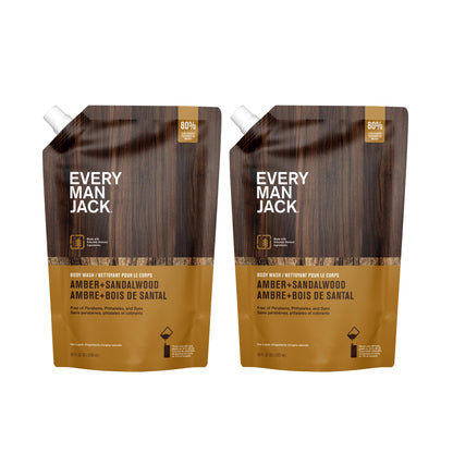 Every Man Jack Amber + Sandalwood Body Wash Refill Starter Pouch – 2-36oz – Paraben Free, Phthalate Free, Dye Free