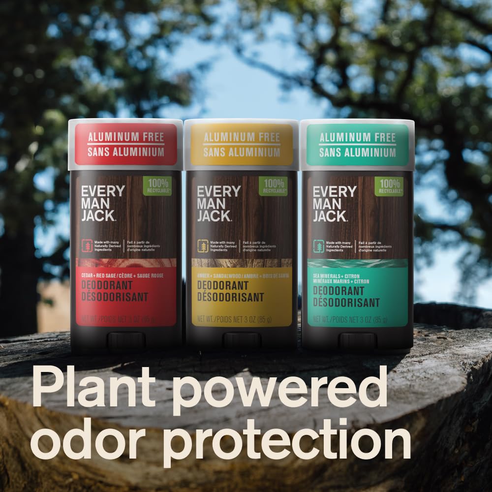 Every Man Jack Amber + Sandalwood Aluminum-Free Deodorant – All Skin Types, 2-Pack (3oz Each)
