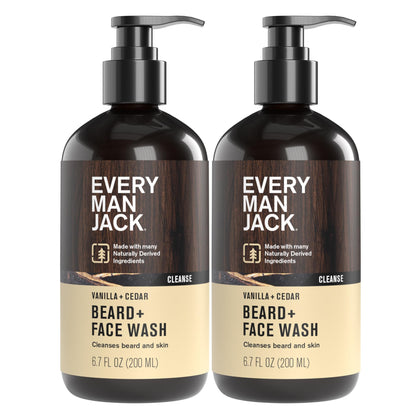 Every Man Jack Beard + Face Wash – Vanilla & Cedar, 6.7 fl oz, 2-Pack