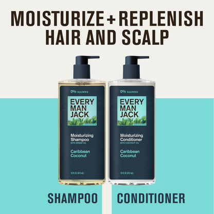 Every Man Jack Caribbean Coconut Shampoo & Conditioner Set – 16 fl oz (2 Pack) – Plant-Powered Moisturizers